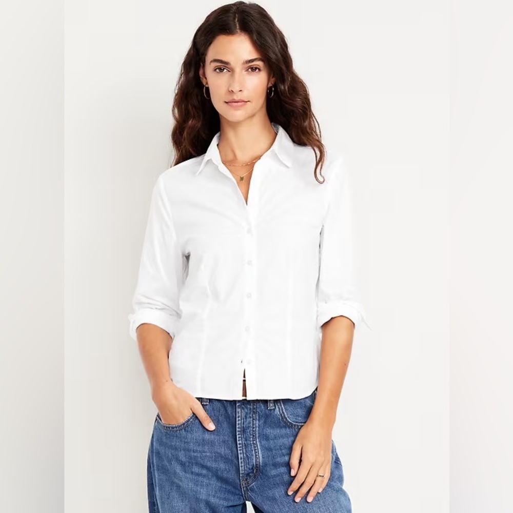 Old Navy Slim Button-Down Shirt- White- XL